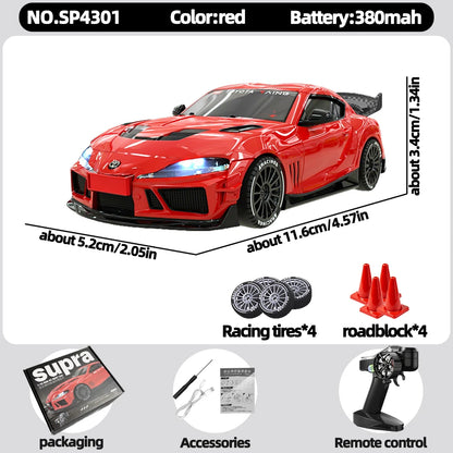 JXC 1:43 Mini 4WD RC Drift Car Supra SP4301 2.4GHz Remote Control with Gyroscope Adjustable Speed Cool LED Light Toy Gift