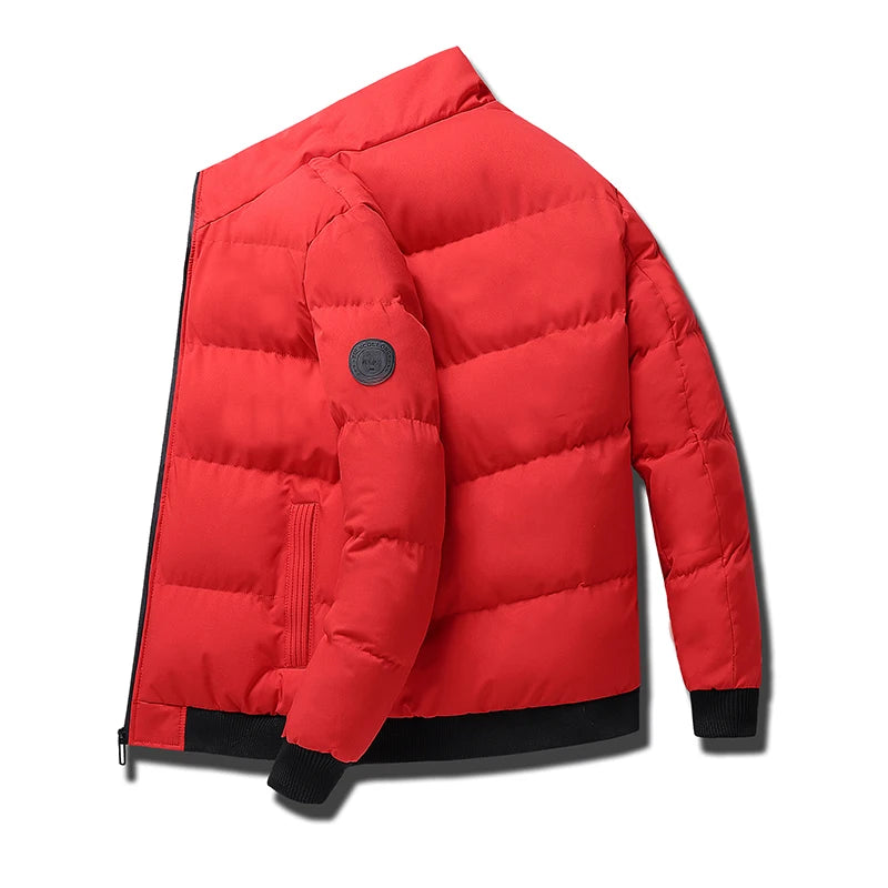 New  Men's Casual Cotton-padded Coat Winter Warm Thickened Solid Color Jacket Stand Collar Trendy Korean Style Fit Padded Jacket
