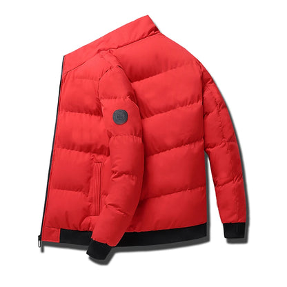 New  Men's Casual Cotton-padded Coat Winter Warm Thickened Solid Color Jacket Stand Collar Trendy Korean Style Fit Padded Jacket