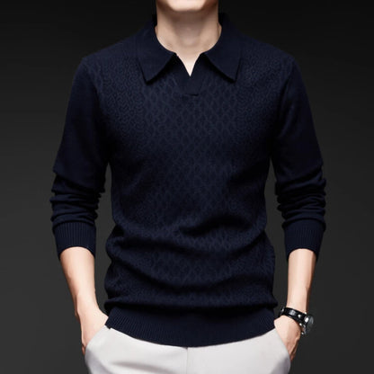 High-quality Men's Business Casual Solid Color V-neck Long Sleeve Warm Sweater, 2024 Daily Versatile POLO Shirt.M-4XL