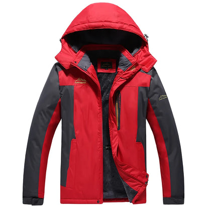 Warm Jacket Men's Plus Size L-9XL Winter Plus Velvet Thickened Cold-proof Outdoor Red Black Blue Hooded Mountaineering Suit