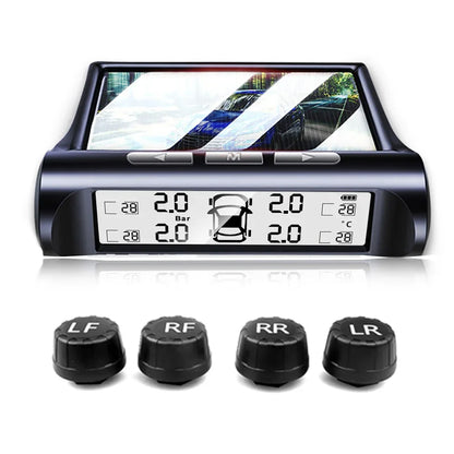Solar Power TPMS Tire Pressure Alarm Digital Display With 4 External Sensors Car Auto Tester Warning Presssure Monitoring System