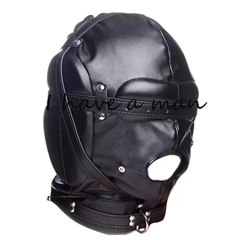 Leather Padded Hood Mask Blindfold Head Restraint Harness Mask, BDSM Bondage Gimp,Sexy Costume