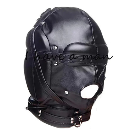 Leather Padded Hood Mask Blindfold Head Restraint Harness Mask, BDSM Bondage Gimp,Sexy Costume