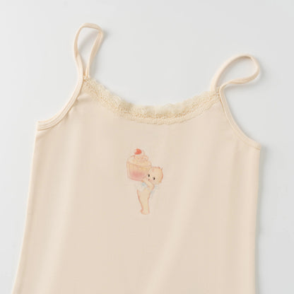 Cute Cartoon Lace Trim Tank Tops Women Summer New Slim Cotton Sleeveless Vests Vintage Sweet Preppy Style Camisole Y2K Clothes
