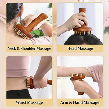 Portable 24 SOLID BRASS TEETH Meridian BRUSH GuaSha Massage Tool Precision Acupressure Massager Lymphatic Drainage stress Relief