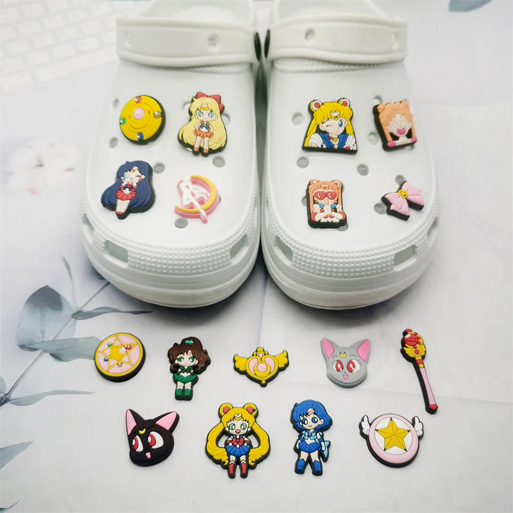 17-100pcs Japanese anime Shoe Charms For Slides Clogs Sandals,PVC Shoe Decorations Accessories Buckle For Christmas Gifts