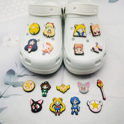 17-100pcs Japanese anime Shoe Charms For Slides Clogs Sandals,PVC Shoe Decorations Accessories Buckle For Christmas Gifts