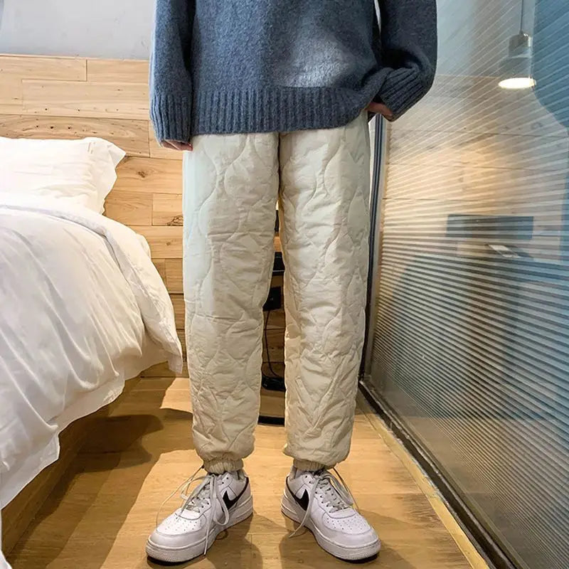 Down Pants Autumn and Winter Quilted Warm Down Pants Fashion Men's Women's Leggings Cotton Pants 6xl for 150kg Casual Pants