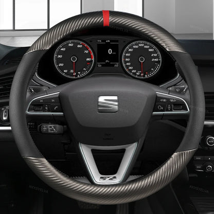 Carbon Fiber Car Steering Wheel Cover For Seat Leon 5F Mk3 2013-2021 Ibiza 6J Tarraco Arona Ateca Alhambra Auto Accessories