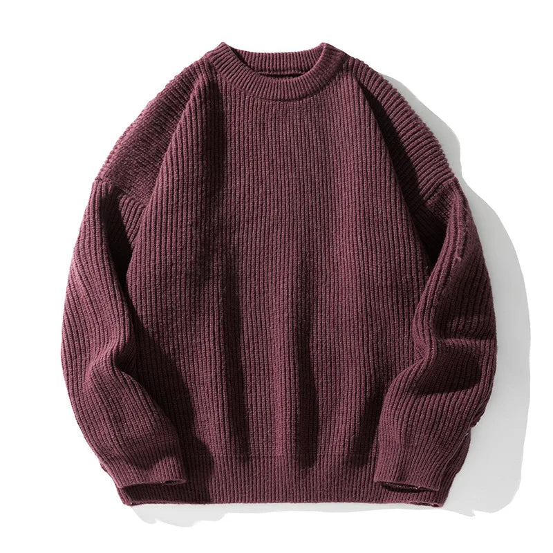Men's 18oz Heavyweight Chunky Knit Sweater Basic Crew Neck Solid Color Textured Streetwear Winter Thermal Non-Scratch Top