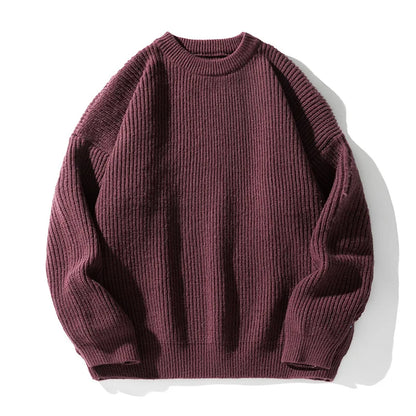 Men's 18oz Heavyweight Chunky Knit Sweater Basic Crew Neck Solid Color Textured Streetwear Winter Thermal Non-Scratch Top