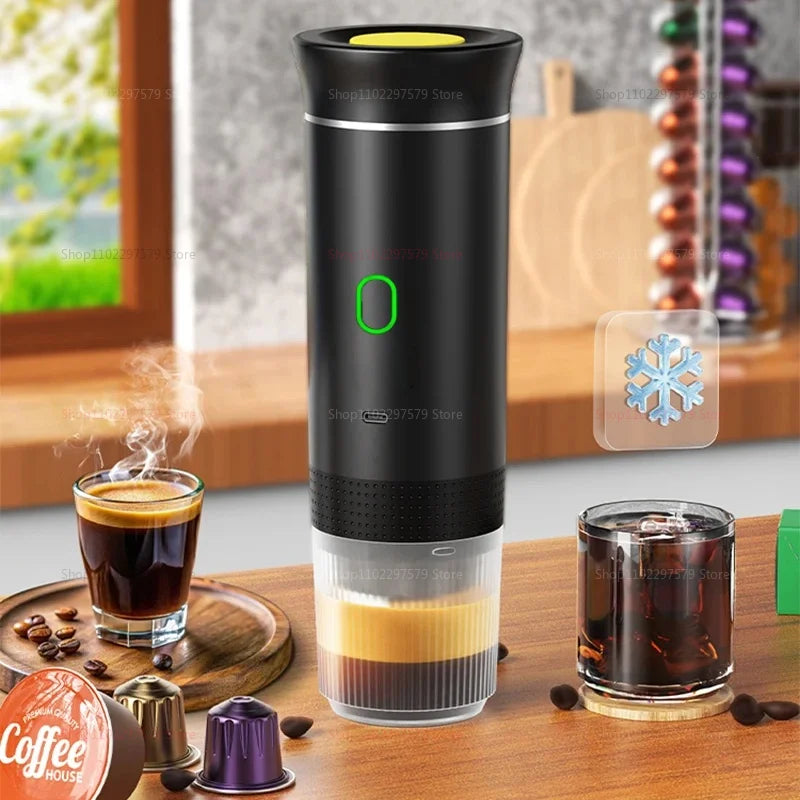 Electric Portable Coffee Machine Portable Italian Espresso Machine for Car & Home 3-in-1 Capsule Powder Travel Coffee Maker
