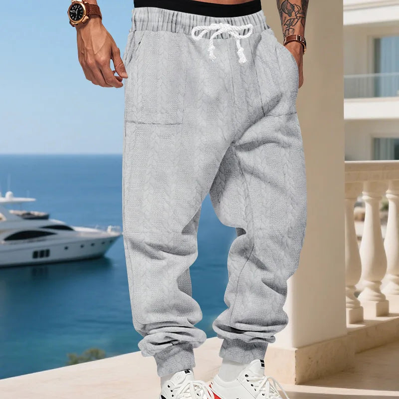 American Heavyweight Jacquard Jogger Pants, Loose Fit, Cuffed Ankle, Casual Sports Trousers for Men, Autumn & Winter