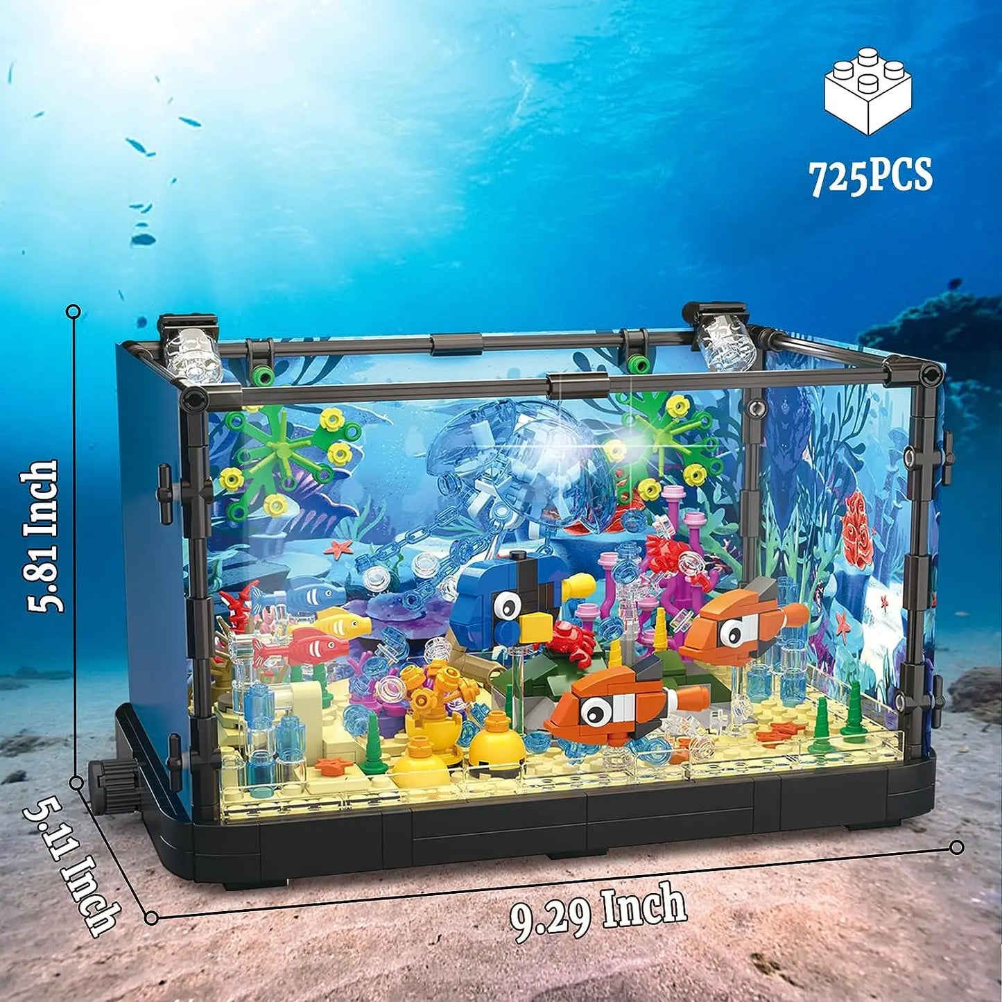 MOC Ocean Fish Tank Aquarium Building Block Set with Turtle - DIY Toy Brick for Kids Creative Playset Home Decor Birthday Gift