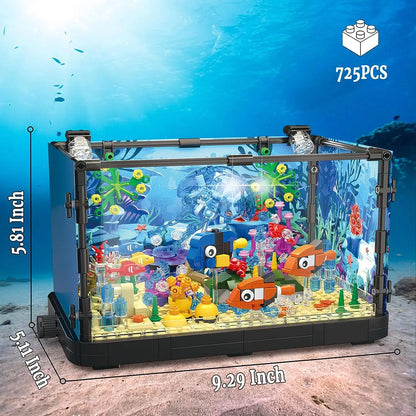MOC Ocean Fish Tank Aquarium Building Block Set with Turtle - DIY Toy Brick for Kids Creative Playset Home Decor Birthday Gift
