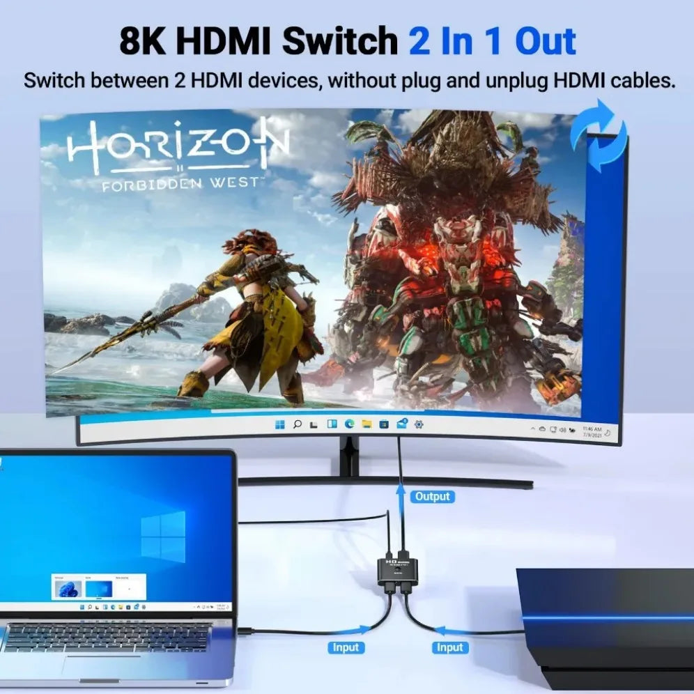 8K 60Hz HDMI-Compatible Switch Splitter Bi-Direction 1x2/2x1 HDMI-compatible Switcher 2 in1 Out for PS4 TV Box Switcher Adapter