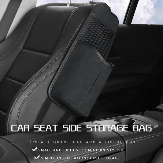 Car Seat Back Bag With Tissue Holder Car Seat Side Storage Bag Car Multifunctional Hanging Drink Holder Mesh Storage Pocket
