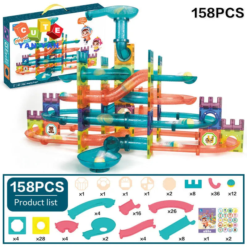 Magnetic Building Blocks Construction Toys Roll Ball Track Kids DIY Splicing Magnet Sheet Funnel Slide Montessori Education Toy
