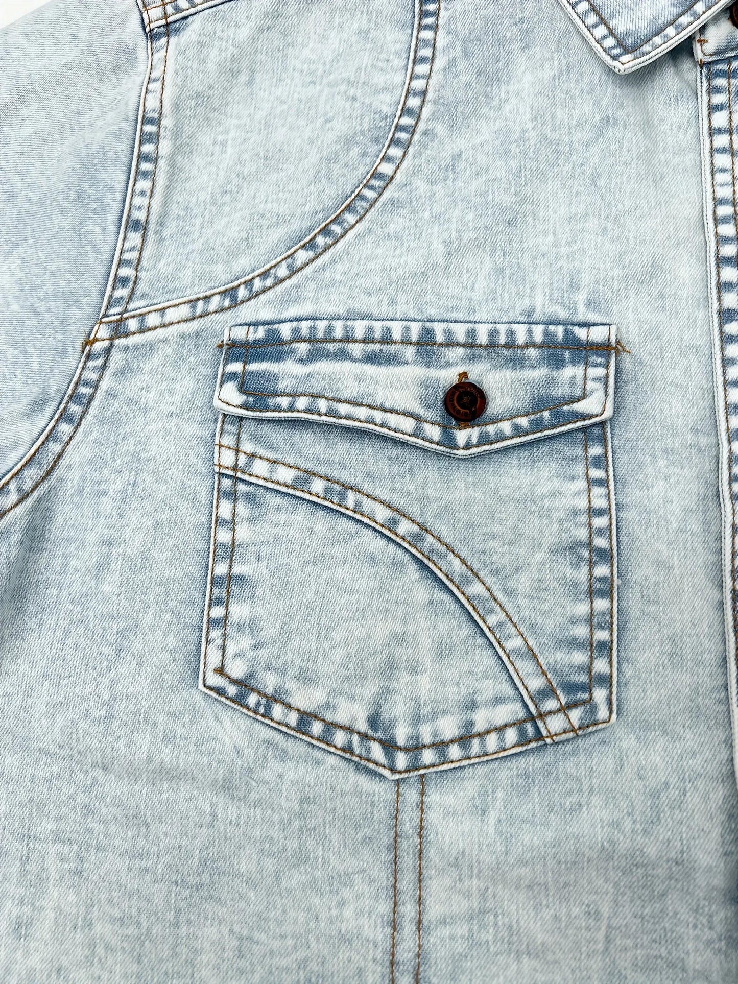Autumn Men's Light Blue Vintage Washed Denim Shirt American Retro Long Sleeve Washed Light Blue Denim Shirt Double Pocket Workwe