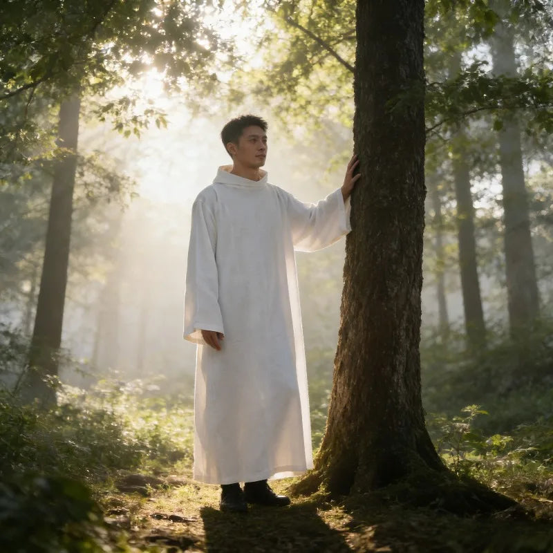 Medieval Priest Robe White Witch Costume Church Party Long Gown Halloween Cosplay Dress for Adult