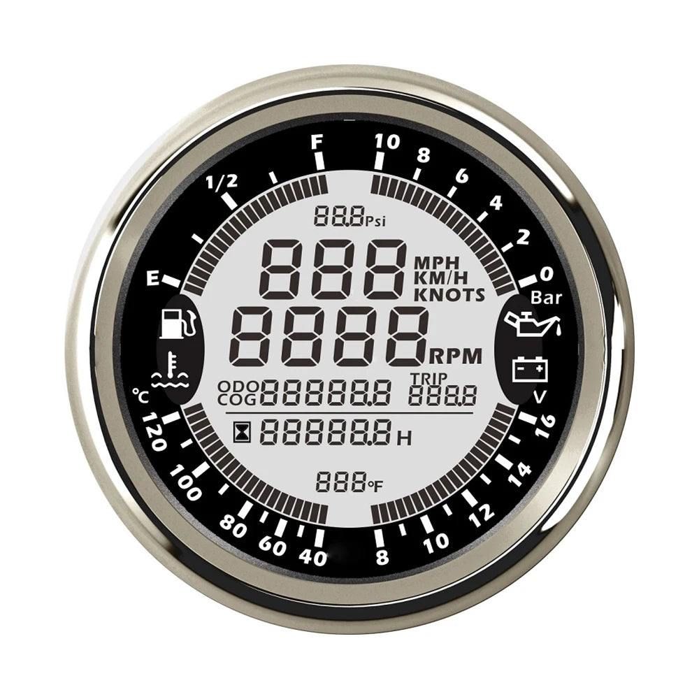 85mm 6 in 1 Car Marine Multi-function GPS Speedometer Tachometer Voltmeter 12V 24V Fuel Level Water Temp Oil Pressure 5Bar 10Bar