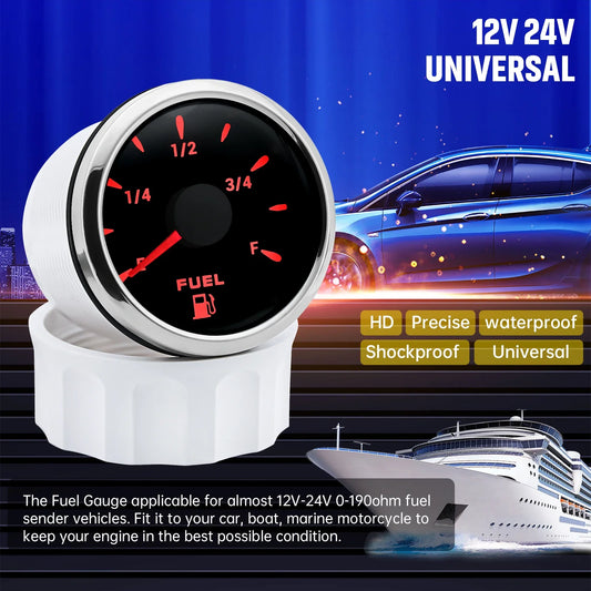 52mm Marine Boat Fuel Level Gauge 7-color backlight Digital pointer Fuel Gauge+100-500mm Fuel level sensor Digital car gauge