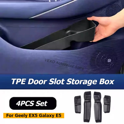 For Geely EX5 Galaxy E5 2025 2026 2024 Door Storage Organizer Door Side Slot Tray Lower Storage Box TPE Car Accessories Interior