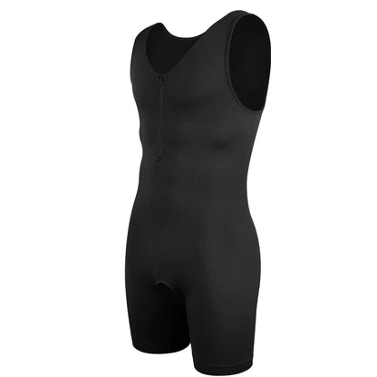 Men's Full Body Shaper Sleeveless Shapewear Low Neckline Zipper Bodysuit Open Crotch Underwear Tummy Control Fajas Abs Abdomen