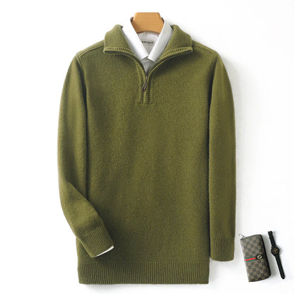 Autumn/Winter New Men's 100% Pure Wool Sweater Business Casual Half Zip Lapel Pullover Thickened Warm Knitted Long Sleeve Jumper