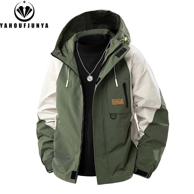 9XL New Men Spring Outdoor Leisure Windbreak Hooded Jacket Men Autumn Cargo Pocket Fashion Brand Loose Jacket Coat Male Clothing