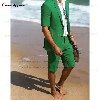 Purple Suit Sets For Men Wedding Banquet Groomsman Custom Slim Fit Blazer Shorts 2 Pieces Summer Beach Holiday Fashion Outfits