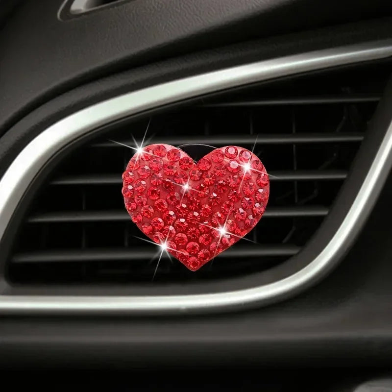 Sparkling Heart Rhinestone Car Decoration Cute Car Perfume Clip Aromatherapy Air Conditioning Car Accessories Supplies