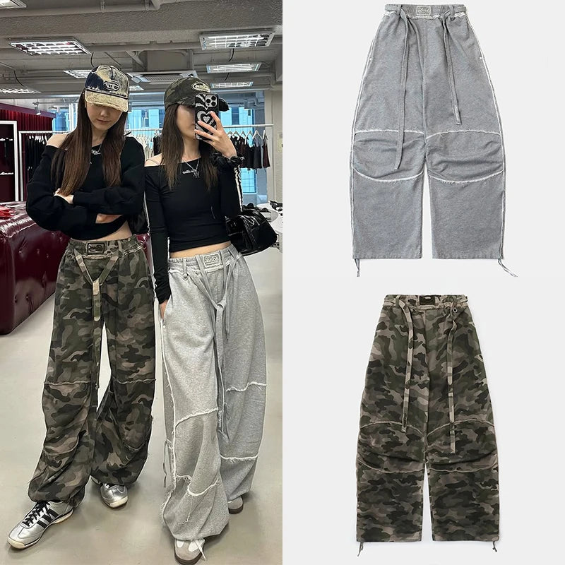 Retro American Spicy Girl Loose Casual Pants Women's  Design Sensation Sport Wide Leg Long Trousers Straight Leg Pants