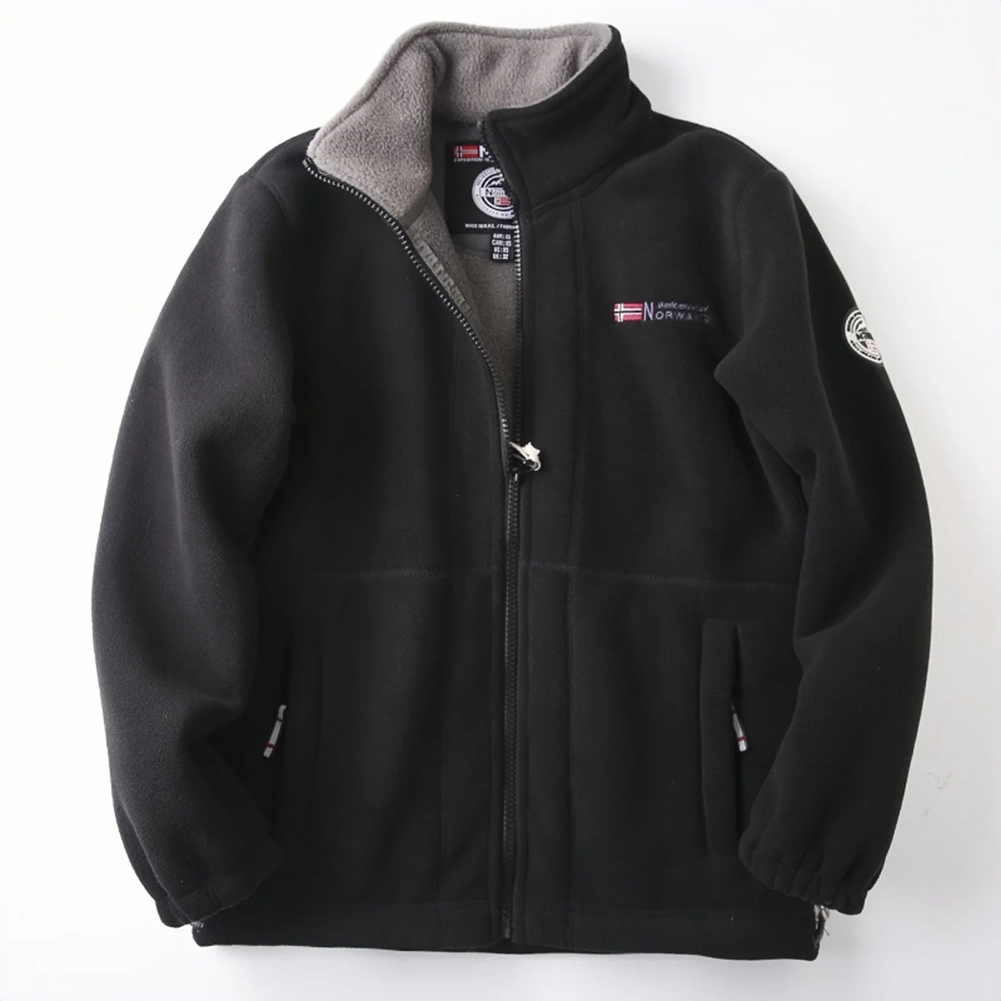 Men's Thickened Fleece Jacket Autumn Winter Double-sided Lamb Fur Hooded Coat Outdoor Windproof Zipper Short Style Polyester