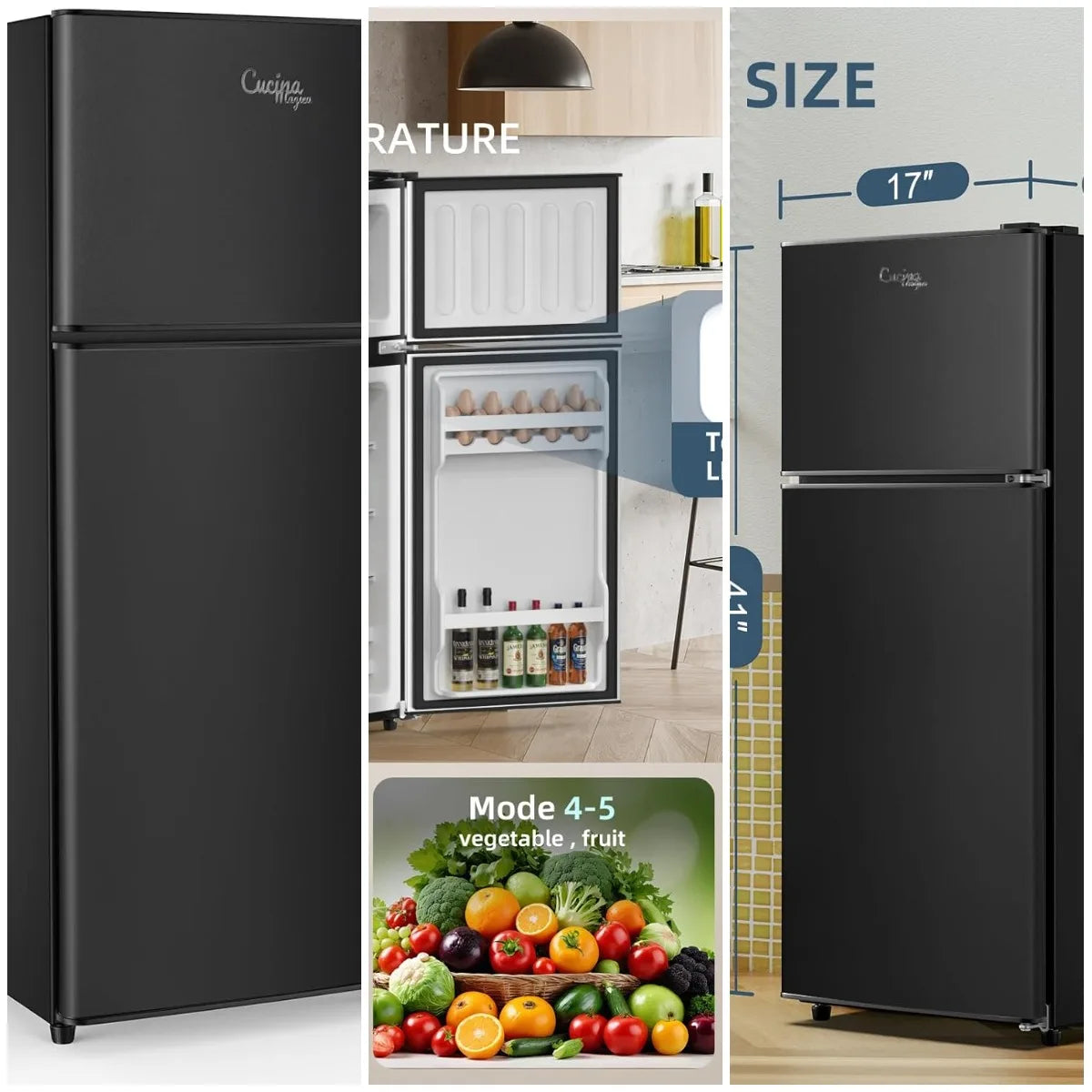 Mini Fridge with Freezer, 3.8 Cu.Ft Small Fridge, Energy Saving, Low Noise,7 Adjustable Thermostat