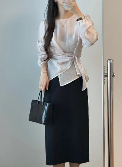 Spring 2026 Chic Korean Style Women's Long Sleeve round Neck Overhead Shirt Loose Fit Slimming Versatile Fashionable Top