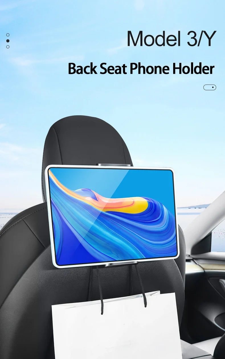 For Tesla Model 3/Y Back Seat Phone Holder with 2 hooks 360° Rotate Stand Auto Headrest Bracket Support For Tablet PC iPad Mini