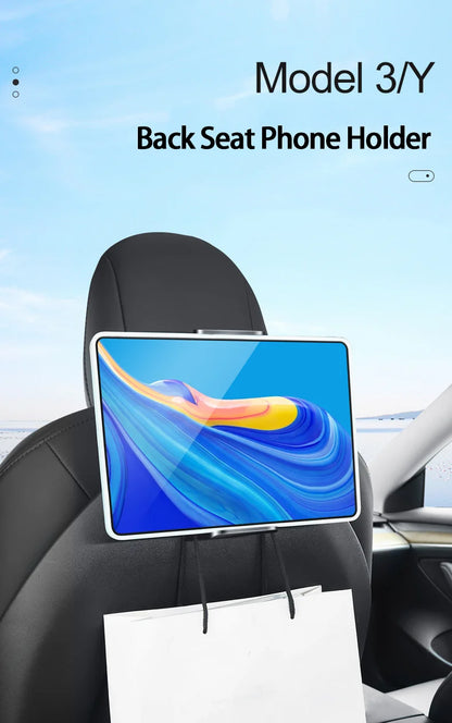 For Tesla Model 3/Y Back Seat Phone Holder with 2 hooks 360° Rotate Stand Auto Headrest Bracket Support For Tablet PC iPad Mini