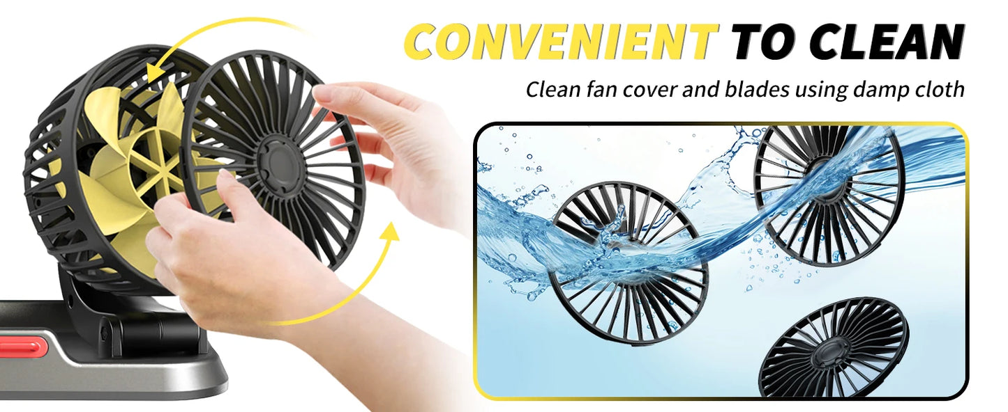 Car Fan 360° Adjustable 3 Head Air Fan Automotive Electric Fan USB/12V/24V Fan 2 Speeds Car Silent Fan For Home Desk Office&Car