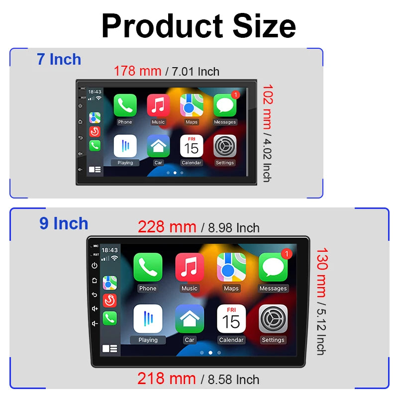 HIPPCRON 2Din 7"/ 9" Car Radio Android Multimedia Video Player Wireless Carplay Android auto Universal LINUX System Touch Screen
