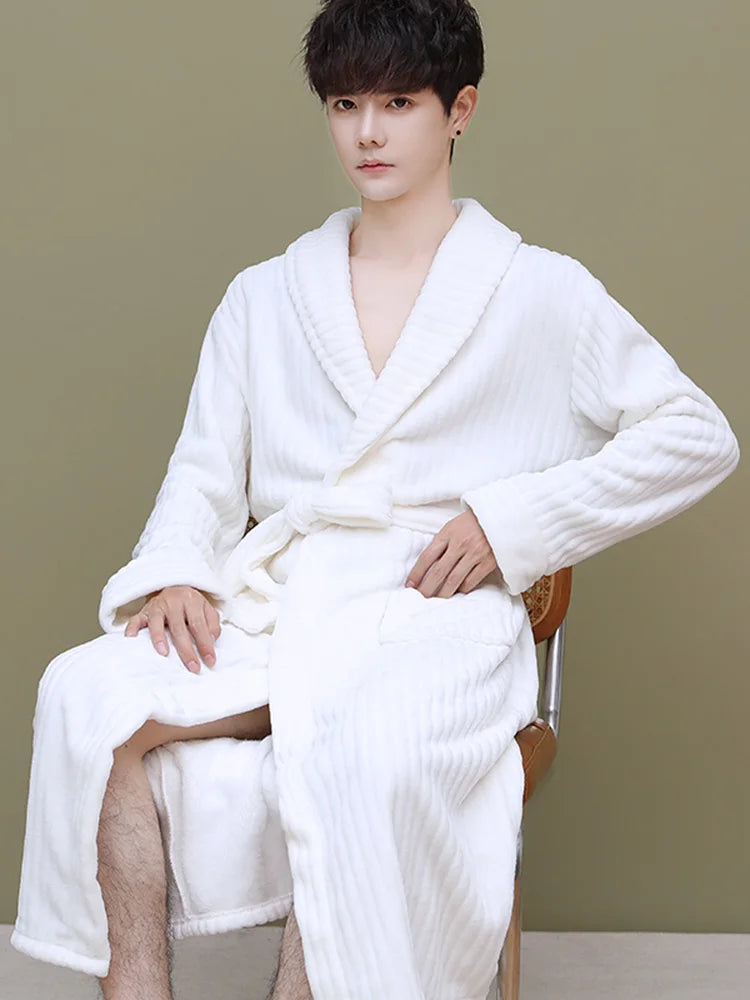 Thiened Coral Fce Men's Batobe Winter Pyjamas Flannel Robe Large Size Morning Robe Fce Home Clothes Polyester Fiber