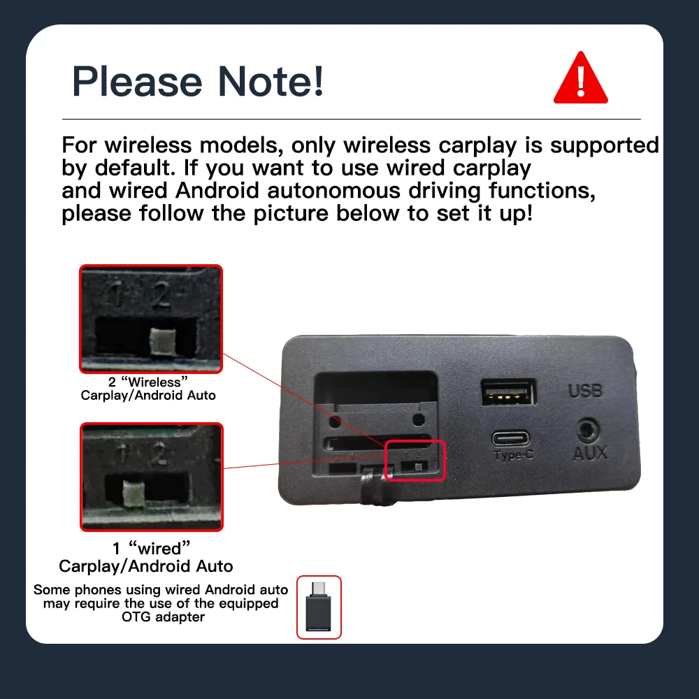 Wired or Wireless carplay Android auto type-c Adapter For Retrofit Mazda 2 3 6 CX3 CX5 CX8 CX9 MX5 USB HUB unit TK78669U0C Kit