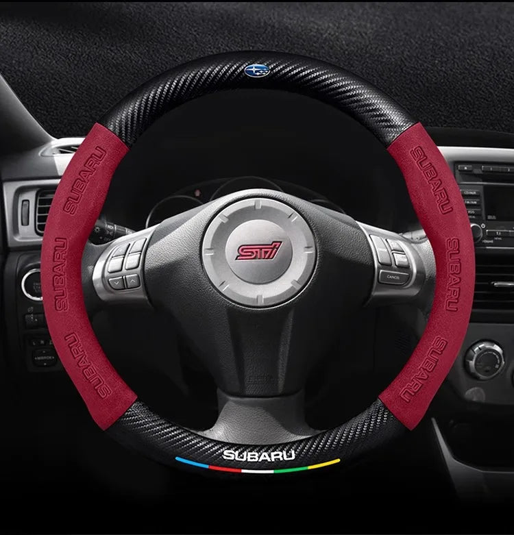 For Subaru STI Brz Wrx Xv Ascent Forester Outback Impreza Legacy Car Suede Carbon fiber Anti-slip Ventilate Steering Wheel Cover