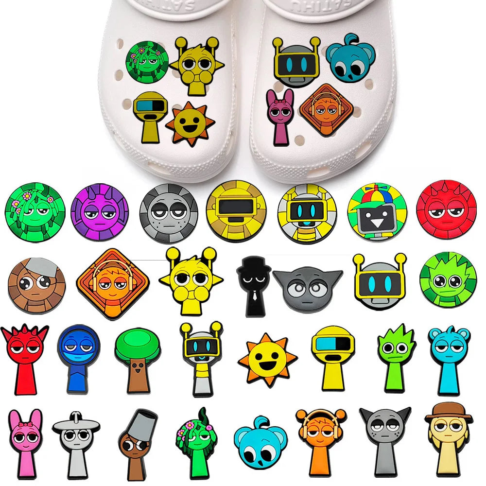 30-100pcs Sprunki Plush Game Shoe Charms Cartoon Shoe Decoration Accessories DIY Clog Sandal Wristband Kids Party X-mas Gift