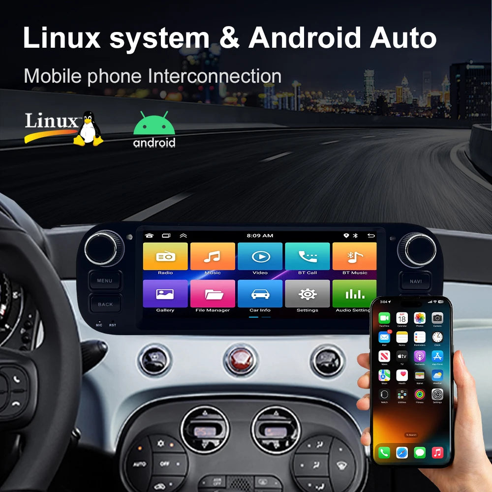 For Fiat Panda 2013-2020  Auto Multimedia Player  6.86" Touch Screen Steering Wheel Control Car GPS Navigation  Bluetooth Call