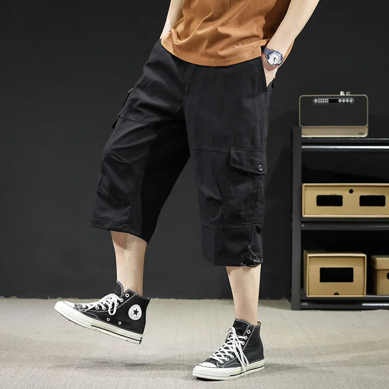 Men's Work Shorts Summer Lightweight with Drawstring Waist Multiple Pockets Loose Fit Casual 5-Inch High Street American Style