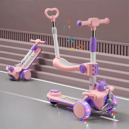 3 in 1 Kids Scooter Push Scooter for Toddler Teens with Parent Push Handle Seat Ride on Toys Halloween Gift for Boys Girls
