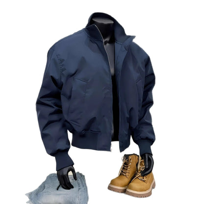 Navy Blue MA1 Flight Jacket Men's Premium Sense Stand-Up Collar Cleanfit Short Shoulder Padded Jacket Mens Jacket