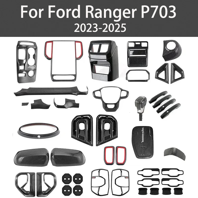 For Ford Ranger P703 T9 XL XLT Wildtrak Raptor 2023-2025 Carbon Fiber Texture Gear Shift Panel Cover Interior Trim Full Set